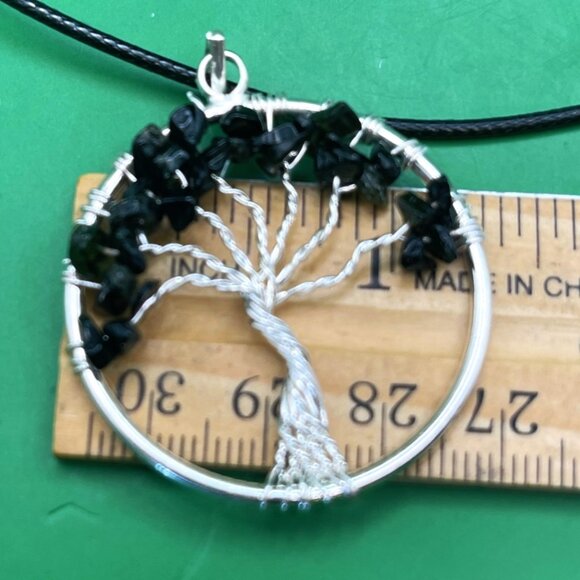 Tree Life Necklace Black tourmaline Crystal Chip Pendant Bohemian Hippie Jewelry - Picture 5 of 8